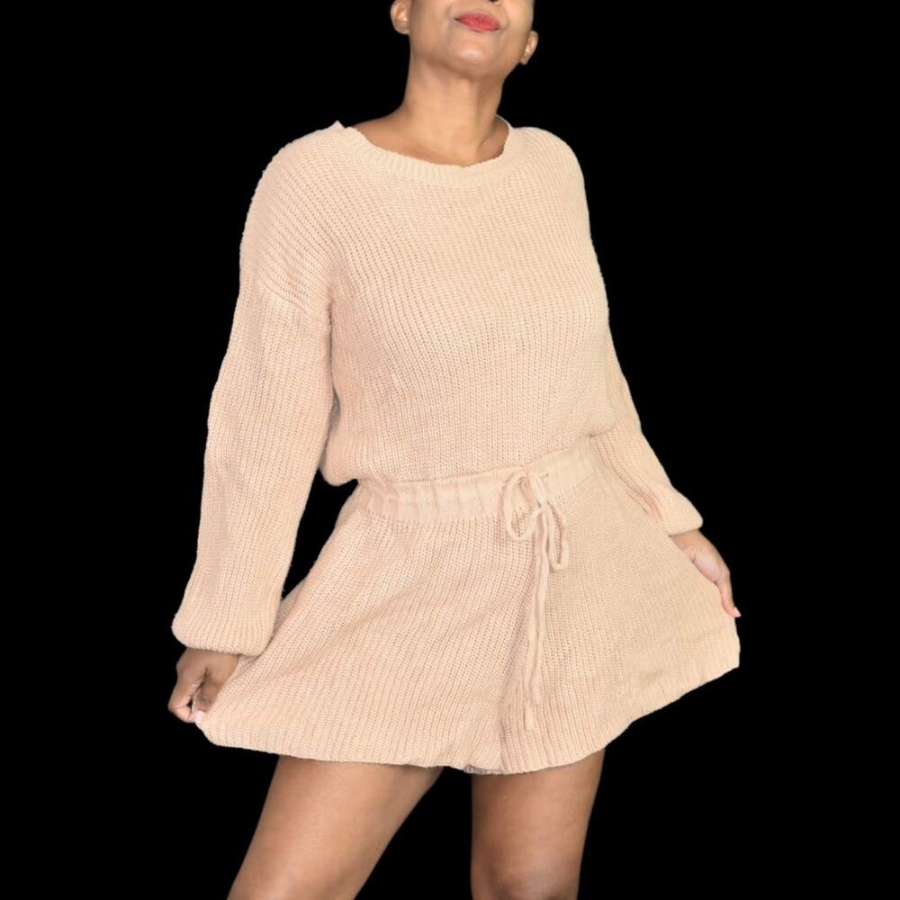 Petal Pup Saige Romper Tan Sweater Knit Lounge Playsuit Brown Oversized Size XS